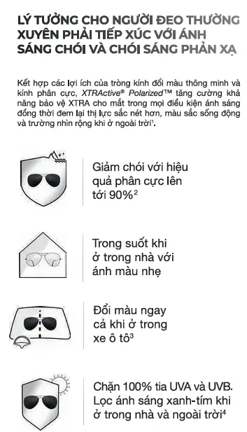 Tính chất của tròng kính Transitions XTRActive Polarized Gen S